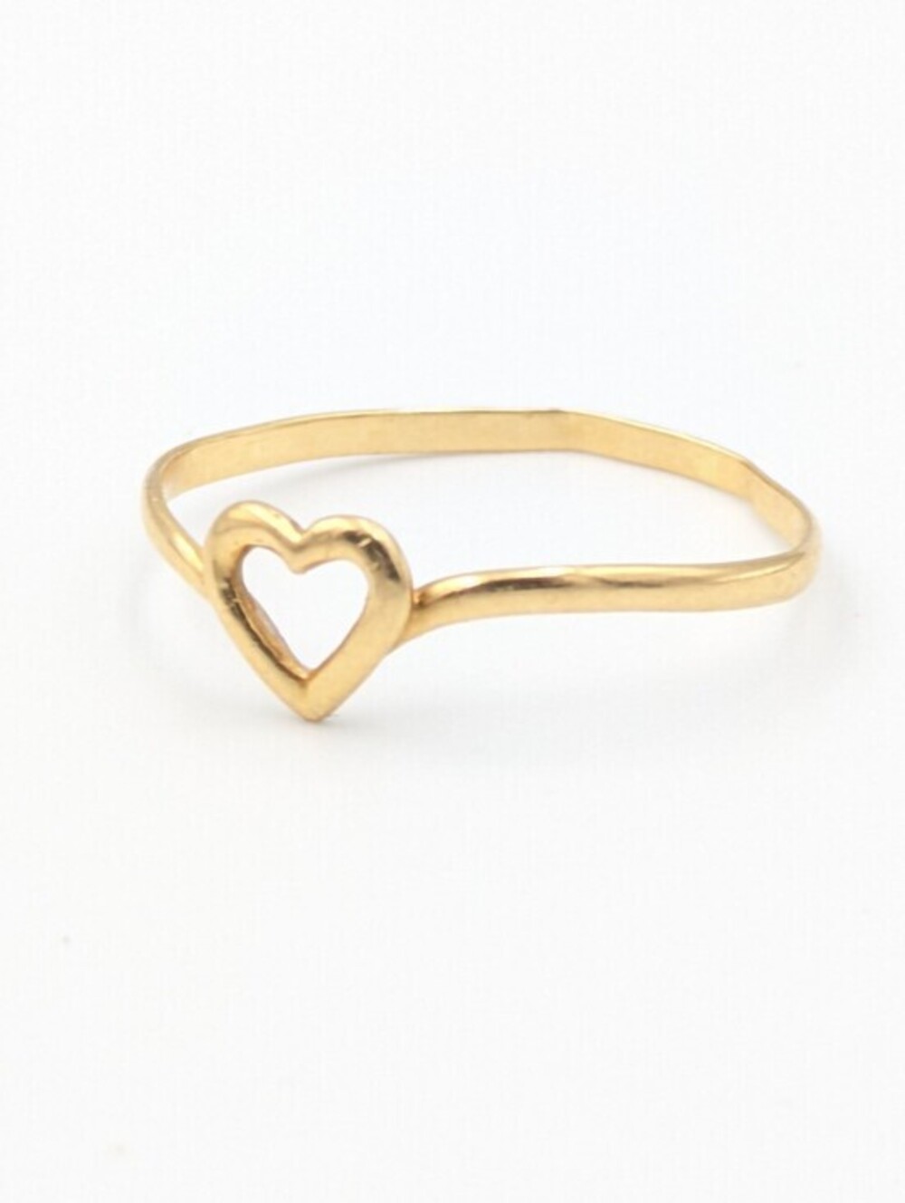 Solid 18K yellow gold open heart dainty ring